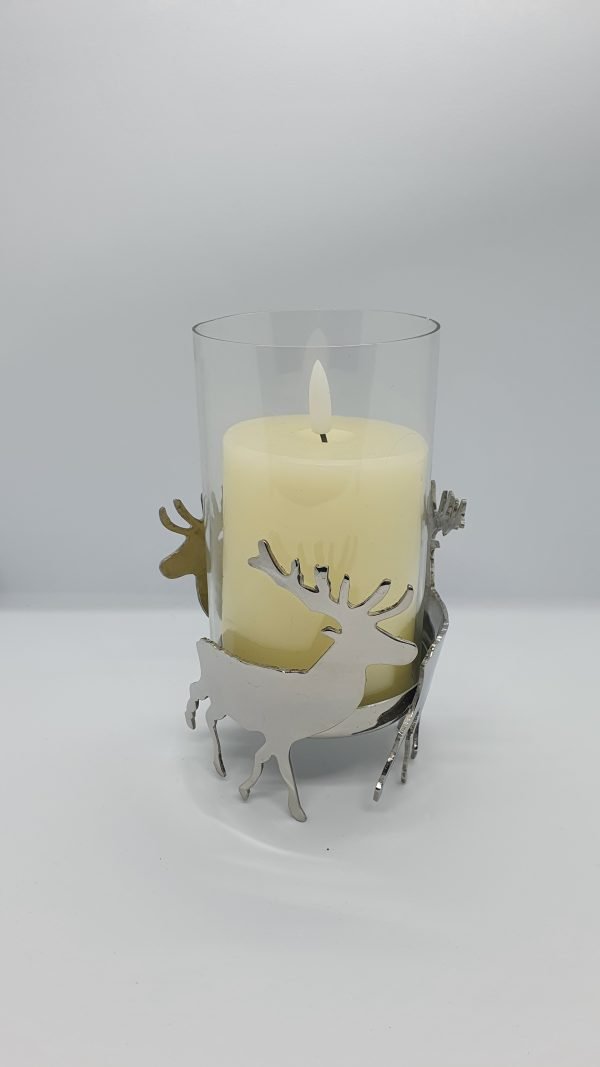 Silver stag Hurricane Lantern With Candle